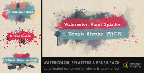 Watercolor Paint Splatters Brush Stroke Pack By Graphicinmotion