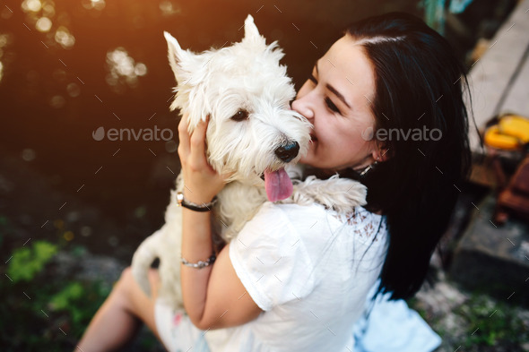 girl with her dog - Stock Photo - Images