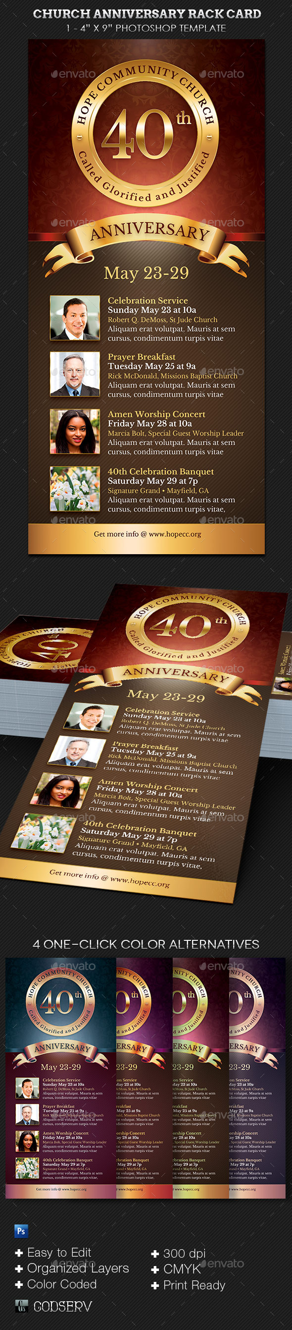 Church Anniversary Rack Card Template - Church Flyers