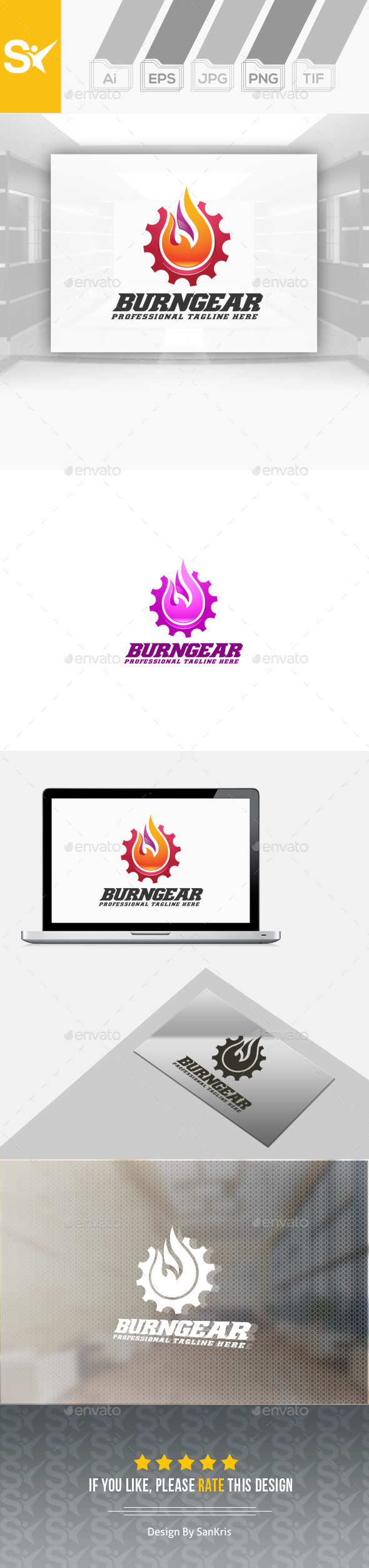 Burning Gear Logo - Symbols Logo Templates