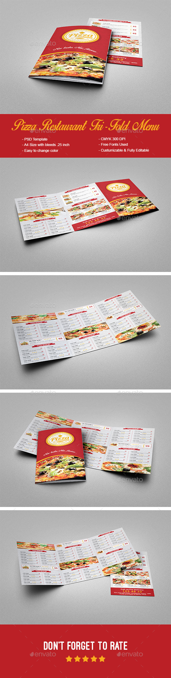 Pizza Restaurant Trifold Menu - Food Menus Print Templates