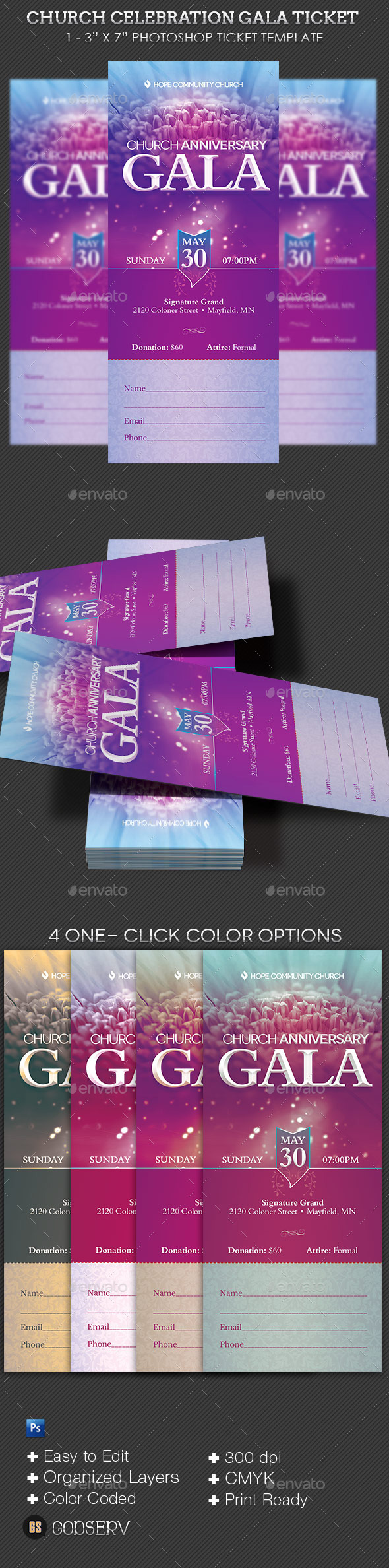 Church Celebration Gala Ticket Template - Miscellaneous Print Templates