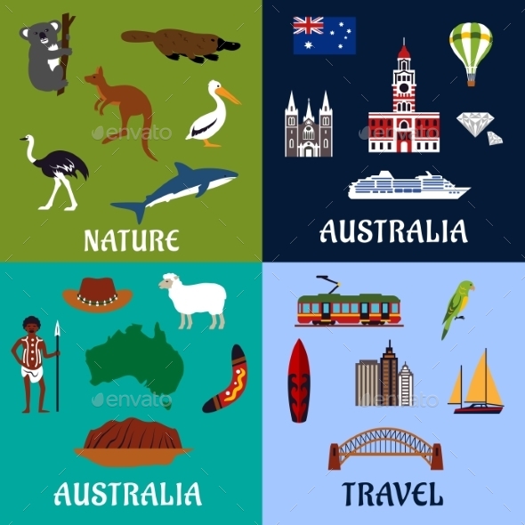 Australia Flat Travel Symbols And Icons Australia Flat Travel Symbols And Icons