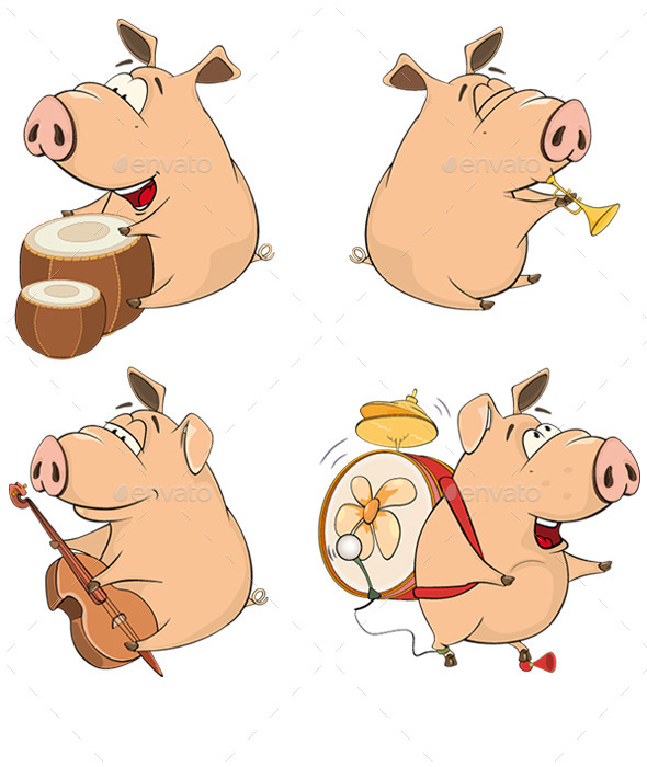 Set of Cartoon Pigs - Animals Characters
