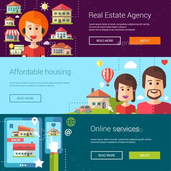 Set Of Real Estate Flat Modern Illustrations - Buildings Objects