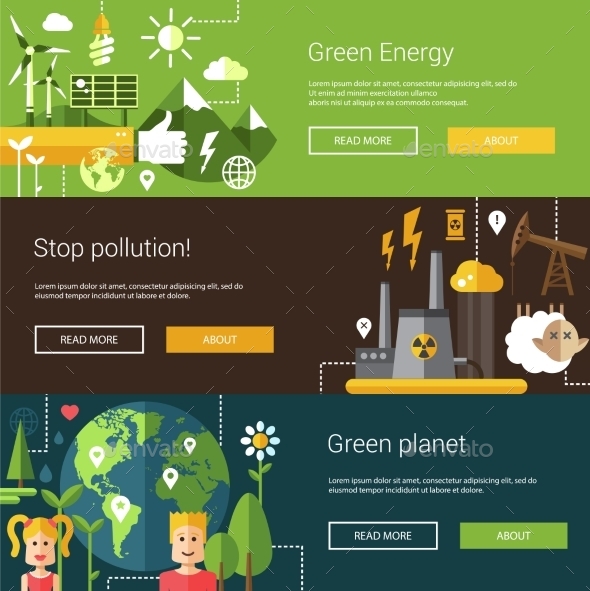 Set Of Ecological Flat Modern Illustrations Set Of Ecological Flat Modern Illustrations