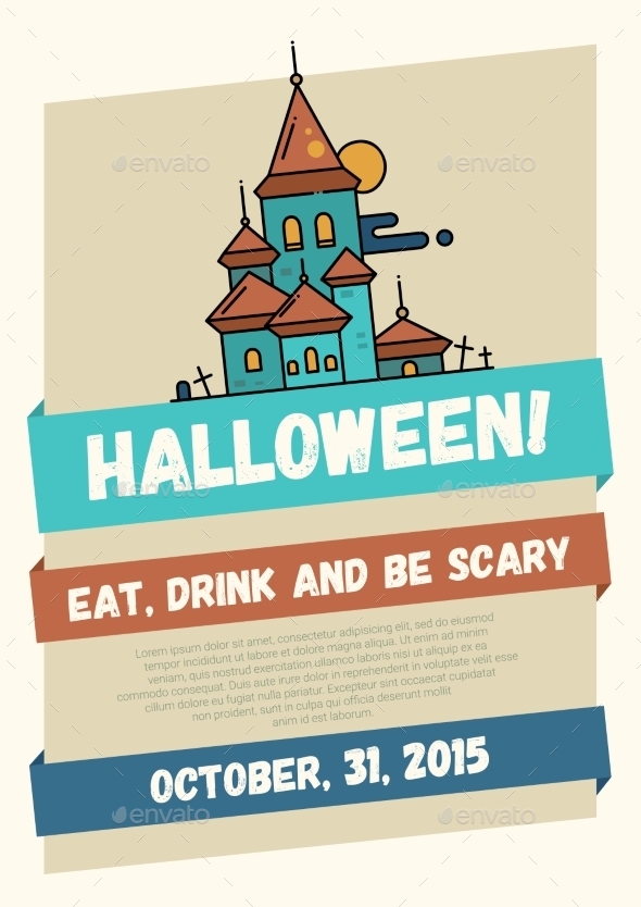 Halloween Line Flat Design Modern Poster Halloween Line Flat Design Modern Poster