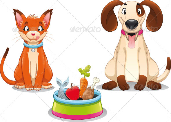 Cat and Dog with food