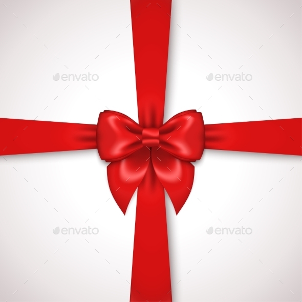 Red Ribbon With Satin Bow Tied Around Gift Box. - Decorative Symbols Decorative