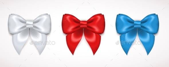 Set Of Silk White Red And Blue Bows Set Of Silk White Red And Blue Bows