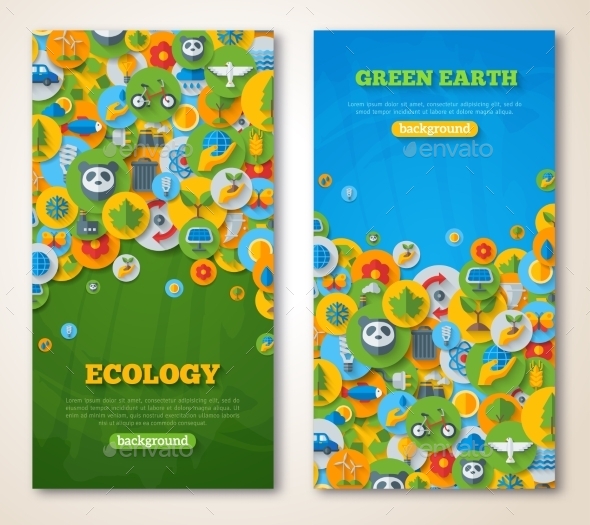 Vertical Banners Set With Icons Of Ecology - Technology Conceptual