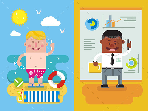 Colleagues Calling From Vacation To Work - Concepts Business