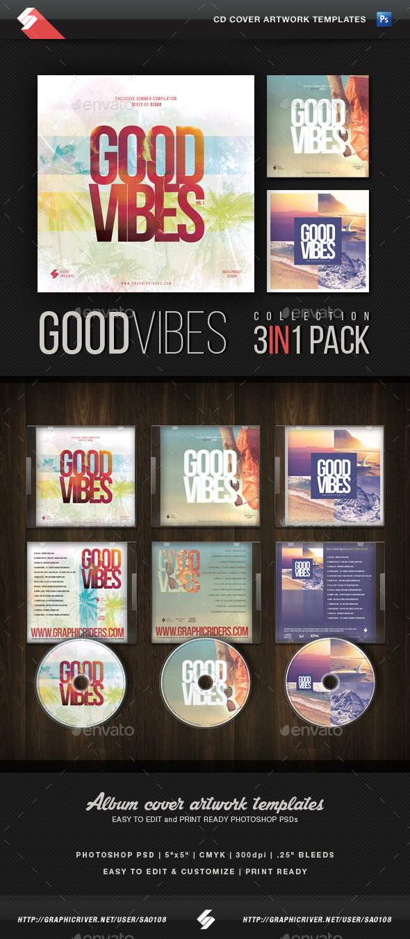 Good Vibes Trilogy - CD Cover Templates Bundle - CD & DVD Artwork Print Templates