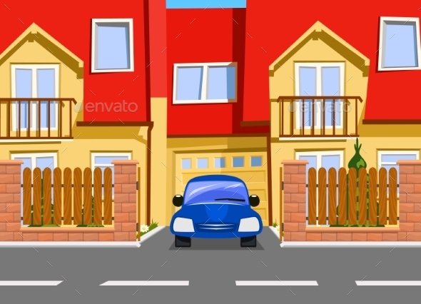 Car Near the Garage - Buildings Objects