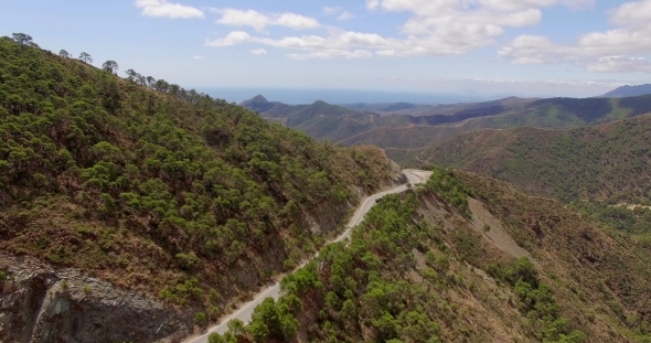 Aerial Curvy Road In Spanish Mountains Aerial Curvy Road In Spanish Mountains