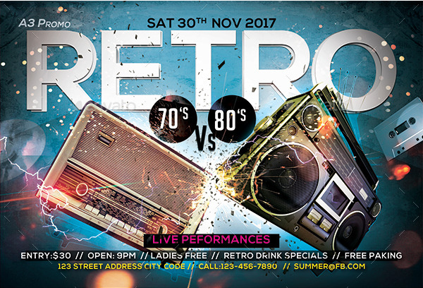 retro 70s vs 80s flyer by arrow3000 graphicriver retro 80s flyer