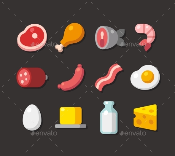 Meat And Dairy Flat Icons Meat And Dairy Flat Icons