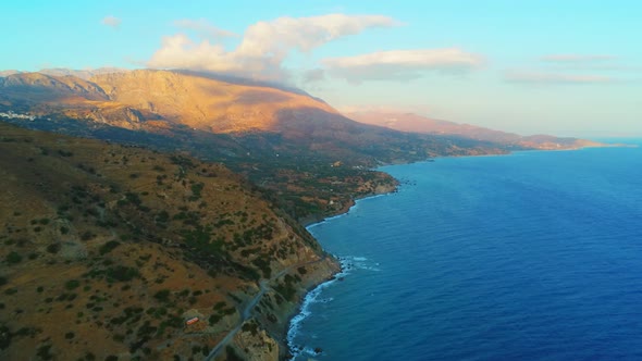 Scenic Aerial View of Natural Seascape of Mediterranean Coast in Crete Greece
