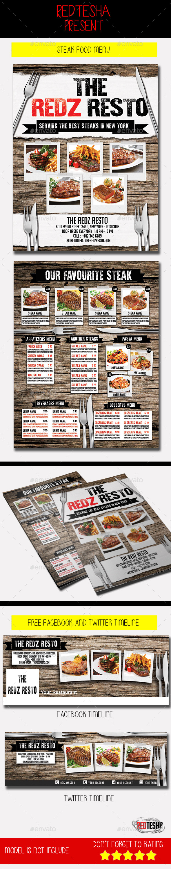 Steak Food Menu - Food Menus Print Templates