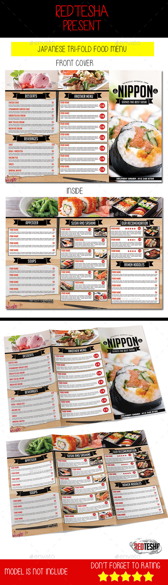 Japanese Tri-fold Menu - Food Menus Print Templates