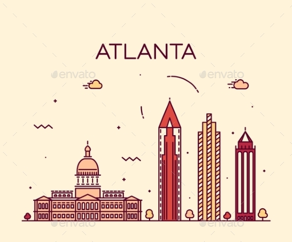 Atlanta Skyline Trendy Vector Illustration Linear Atlanta Skyline Trendy Vector Illustration Linear