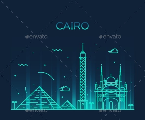 Cairo Skyline Trendy Vector Illustration Linear Cairo Skyline Trendy Vector Illustration Linear