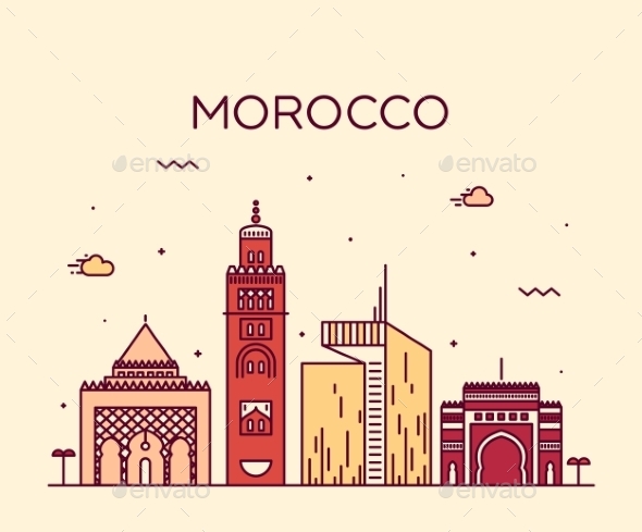 Morocco Skyline Trendy Vector Illustration Linear Morocco Skyline Trendy Vector Illustration Linear