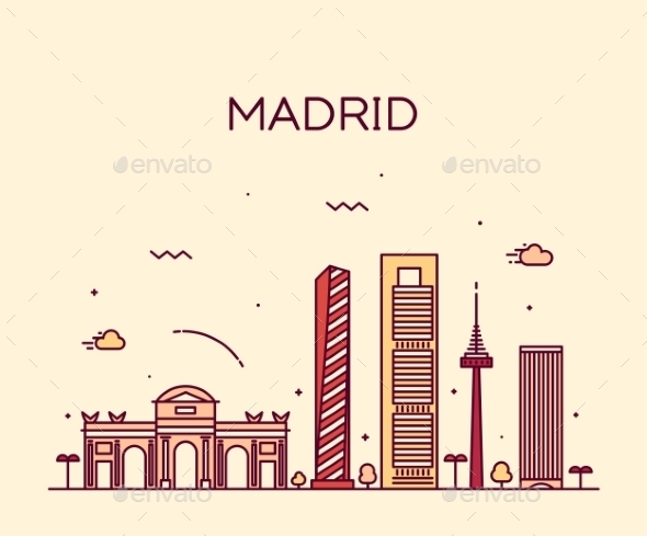 Madrid Skyline Trendy Vector Illustration Linear Madrid Skyline Trendy Vector Illustration Linear