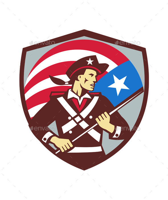 American Patriot Holding Brandish USA Flag Crest R American Patriot Holding Brandish USA Flag Crest R