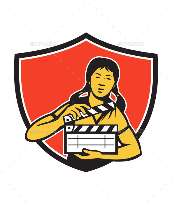 Asian Woman Movie Clapper Shield Retro Asian Woman Movie Clapper Shield Retro