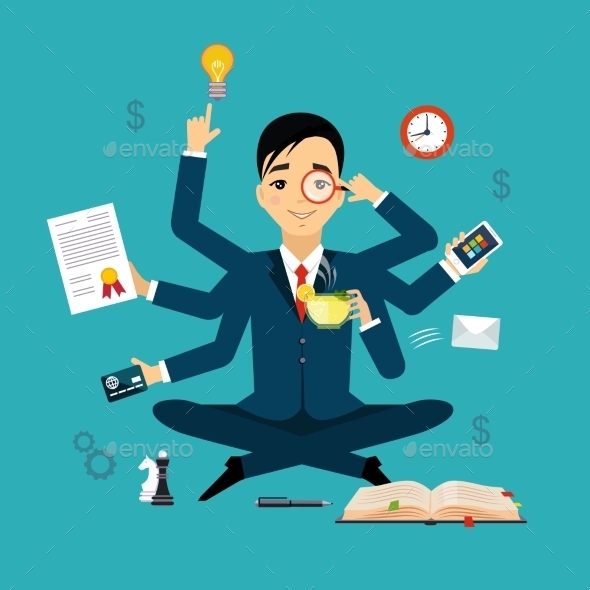 Businessman With Multitasking And Multi Skill Businessman With Multitasking And Multi Skill