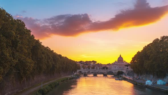 Timelapse of Rome Vatican St Peter Basilica and St Angelo Bridge