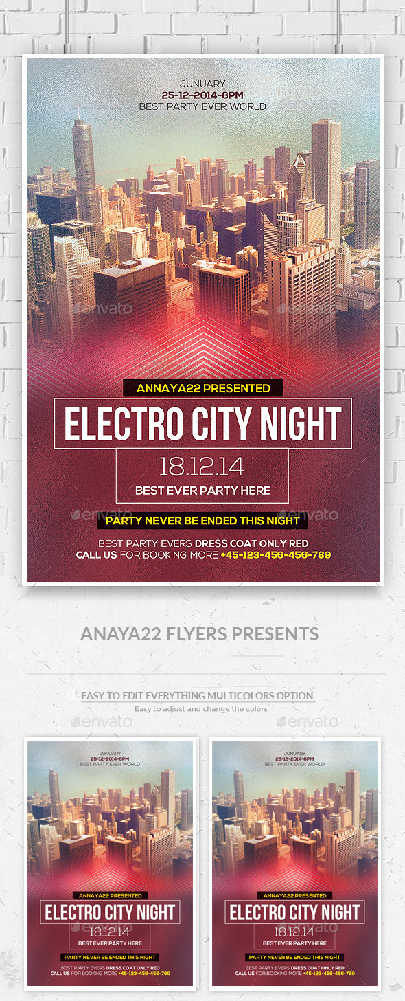 Electro City Night Party Flyer PSd - Clubs & Parties Events