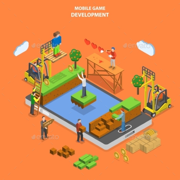 Mobile Game Development Flat Isometric Vector - Computers Technology