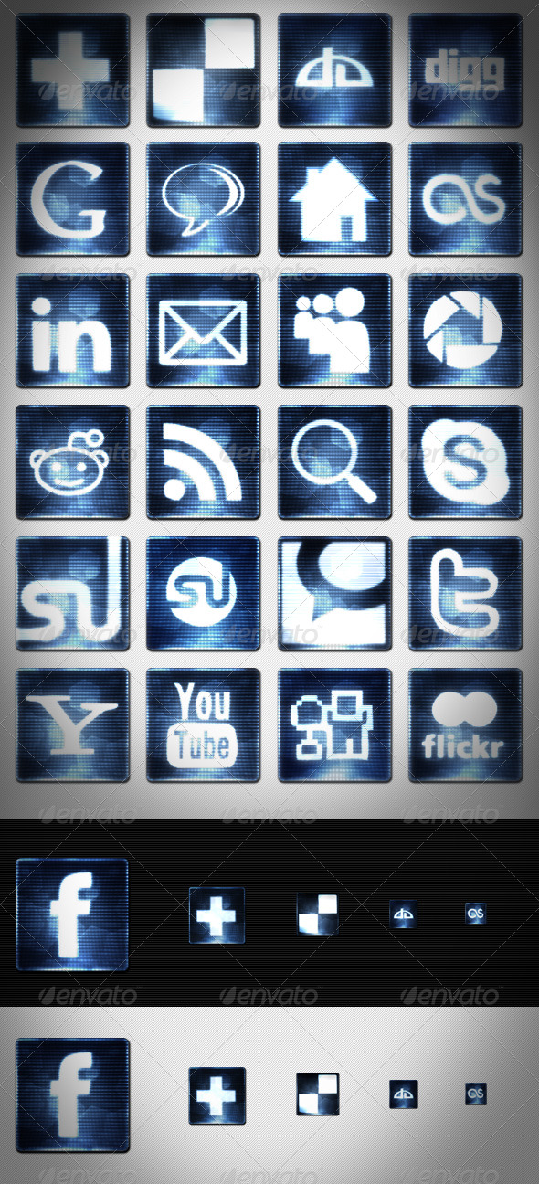 25 Digital Social Media Icons Set - Media Icons