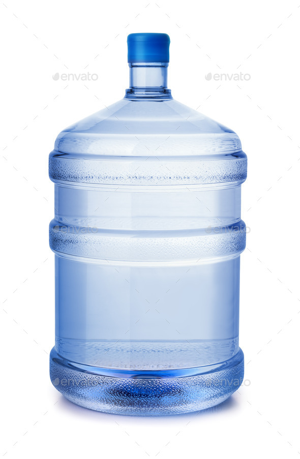 Five gallon plastic water bottle isolated on white.