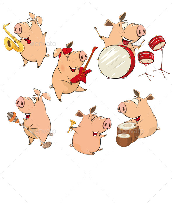 Set of Cartoon Pigs - Animals Characters