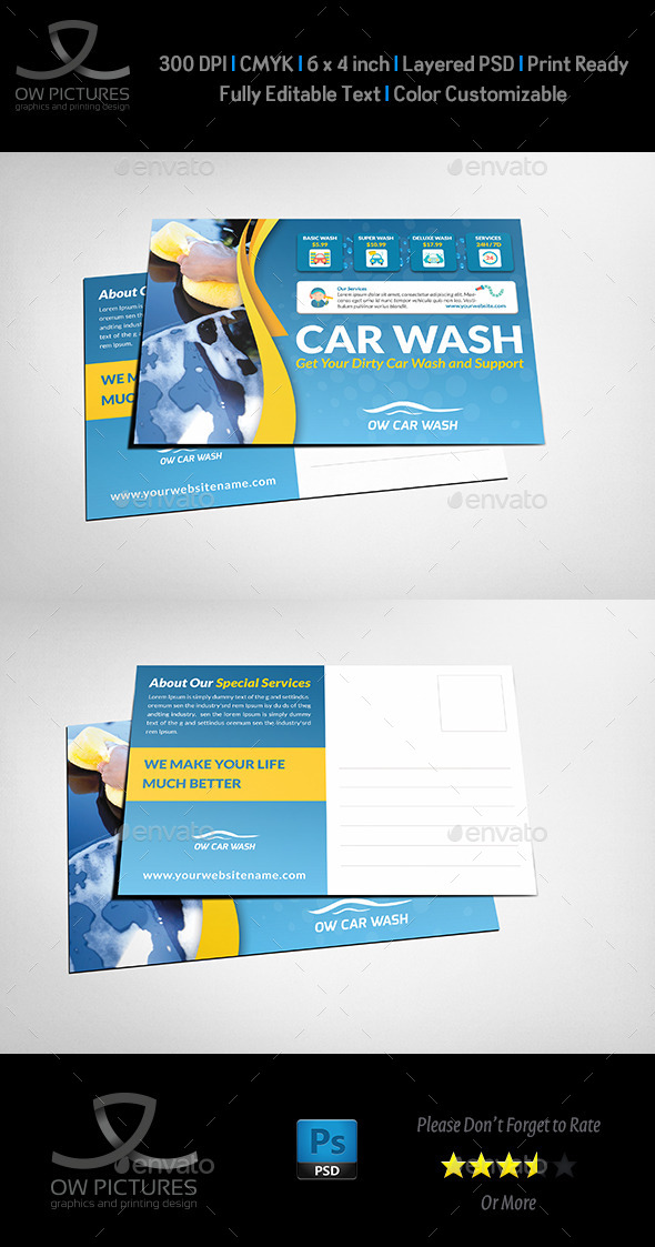 Car Wash Services Postcard Template Car Wash Services Postcard Template