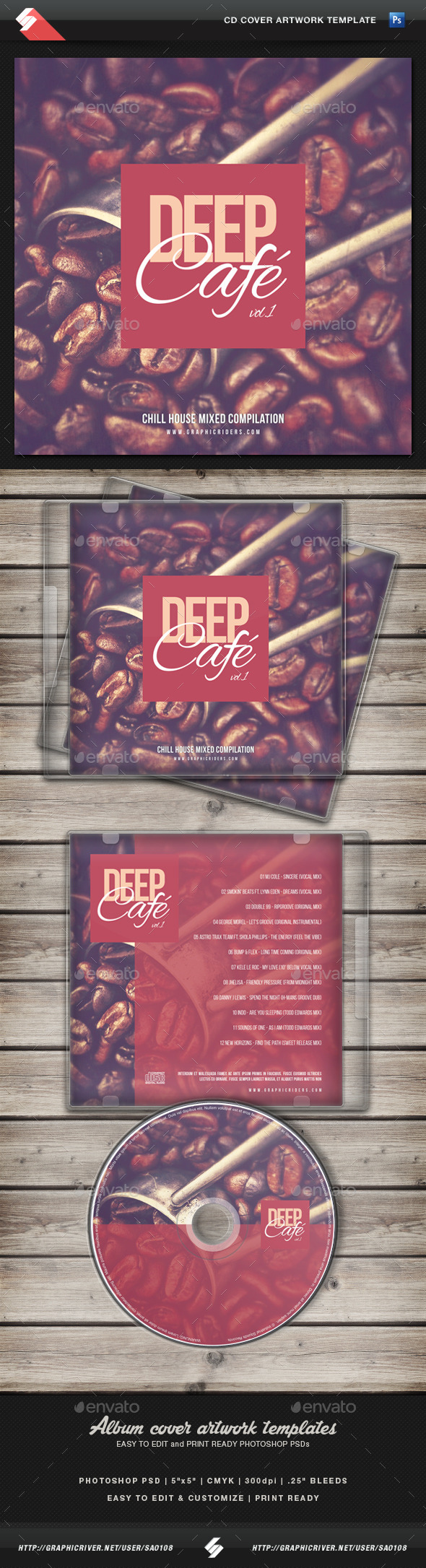 Deep Cafe vol1 CD Cover Artwork Template Deep Cafe vol1 CD Cover Artwork Template
