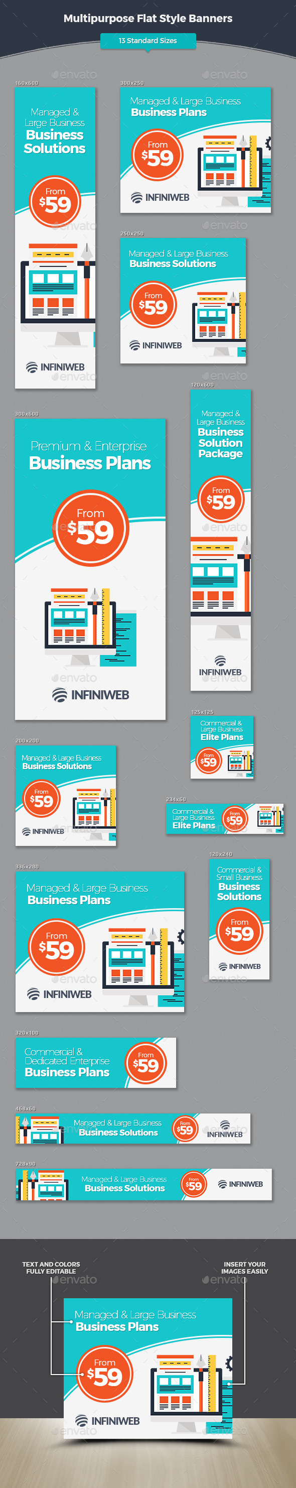 Multipurpose Flat Style Banners - Banners & Ads Web Elements