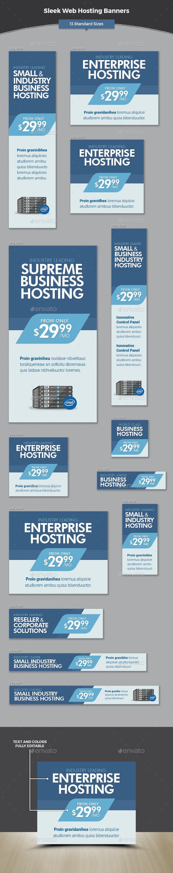 Sleek Web Hosting Banners - Banners & Ads Web Elements