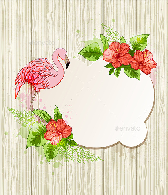 Tropical Flowers and Pink Flamingo - Animals Characters
