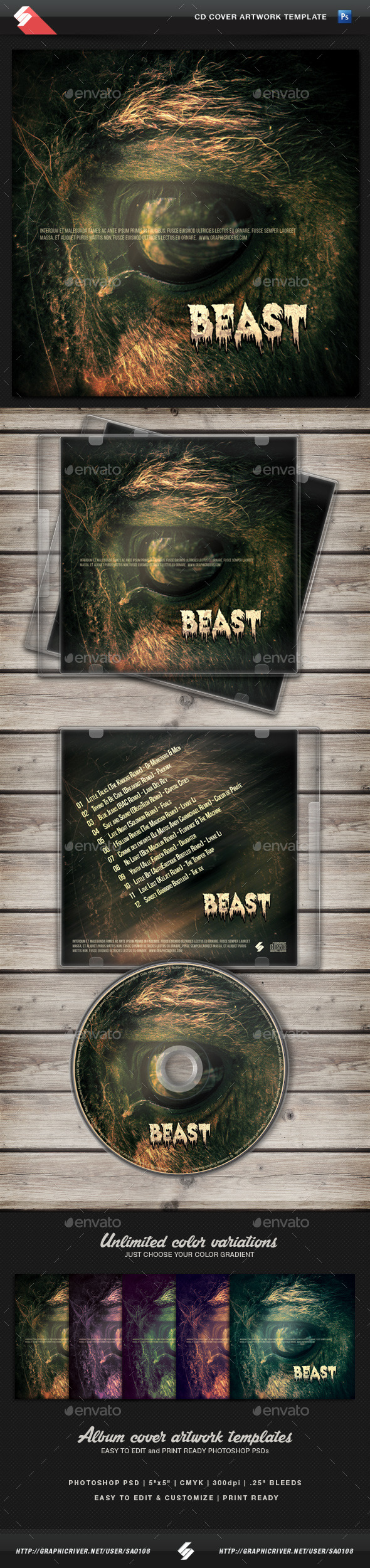 The Beast - CD Cover Artwork Template - CD & DVD Artwork Print Templates