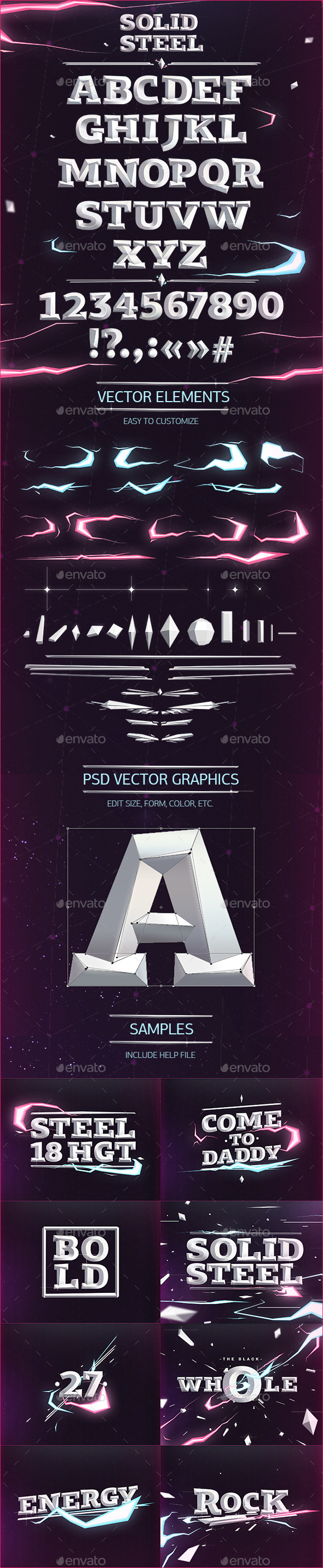 Solid Steel - Text 3D Renders