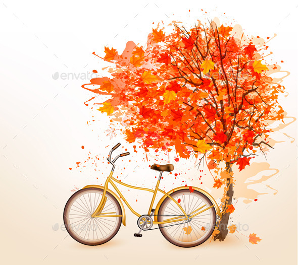 Autumn Tree Background with a Yellow Bicycle - Seasons Nature