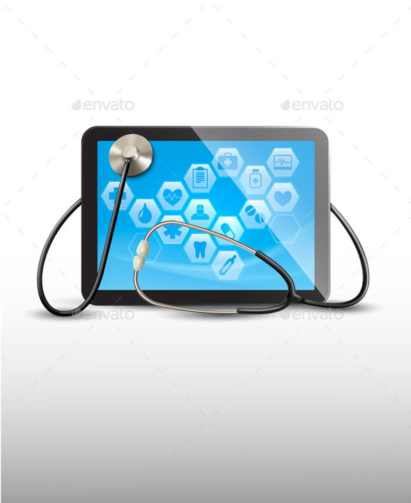 Tablet with Medical Icons and a Stethoscope - Health/Medicine Conceptual