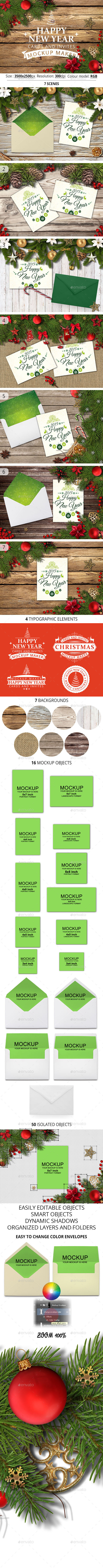 Happy New Year Cards And Invites Mockup Maker - Hero Images Graphics