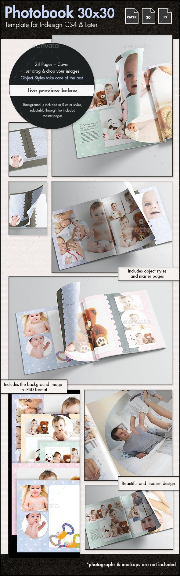 Photobook Family Memories Album Template - 30x30cm - Photo Albums Print Templates