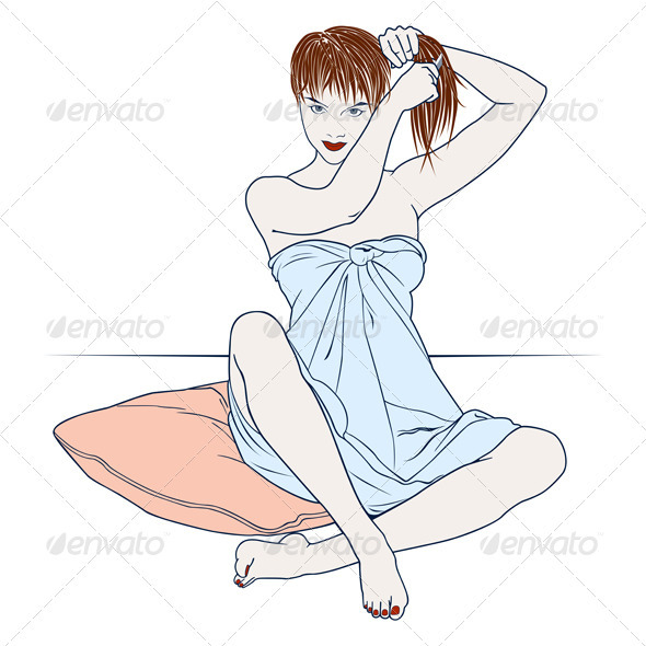 Attractive Young Woman Relaxed On A Pillow