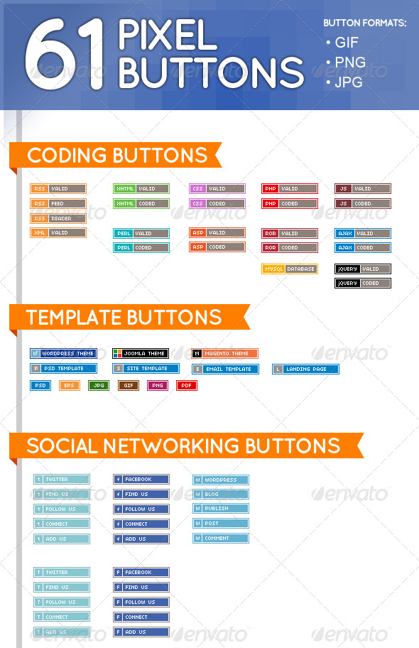 61 Pixel Buttons (Web Elements) - Buttons Web Elements